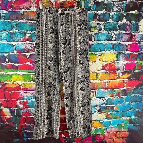Billabong Pants Paisley Bohemian Beachy Wide Leg Pull On Hippie Festival Medium - Picture 1 of 7